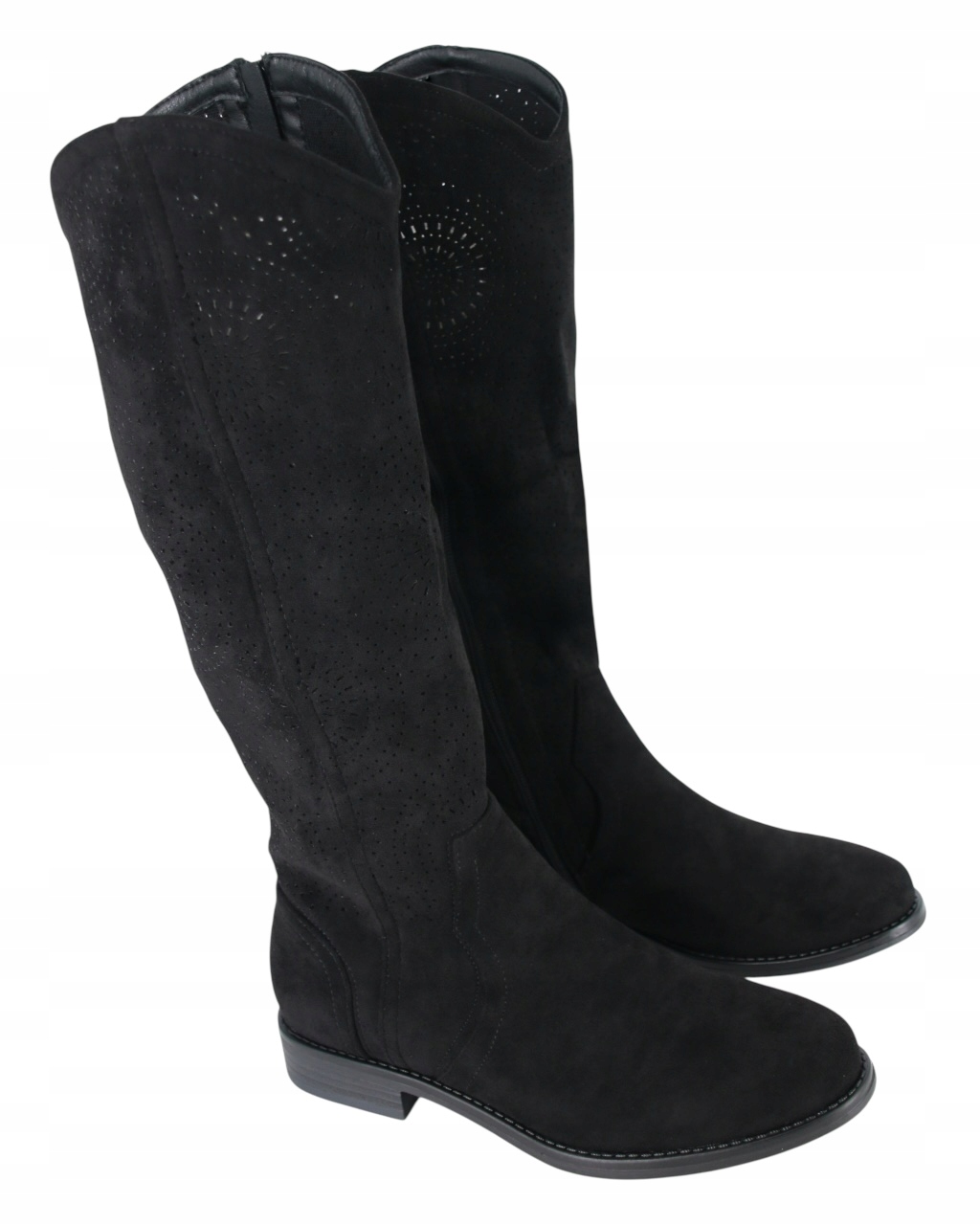 Ažurové Kozačky Dámské Semišové Letní Kozačky Vzdušné Černé 36