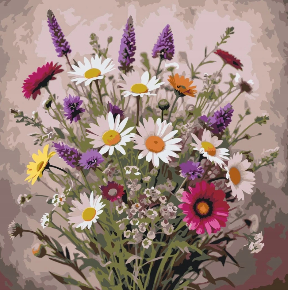 Diamantová výšivka Polní květiny Kytice Lupina Heřmánek Velký 50x50 cm