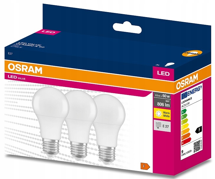

Osram żarówka Led Value 8.5W 60W E27 2700K 3 szt
