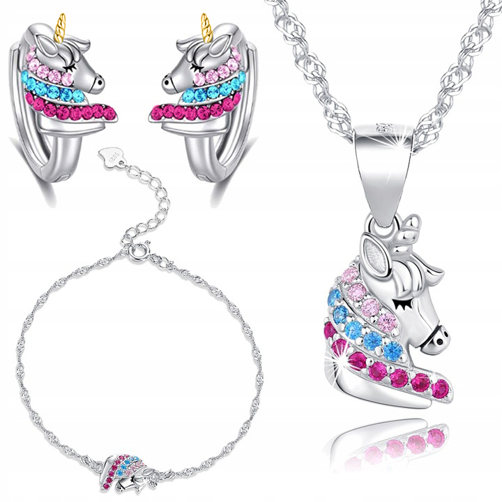 Sada stříbrných šperků jednorožci 925 pro děti