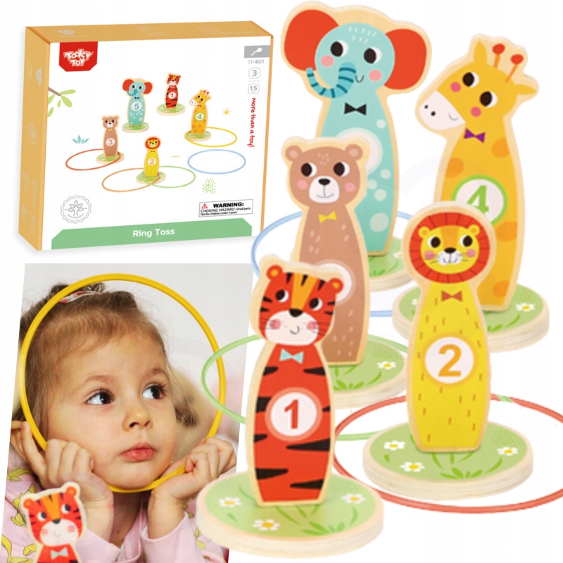 GRA ZRĘCZNOŚCIOWA DREWNIANA RZUT DO CELU ZWIERZĄTKA 15 EL.