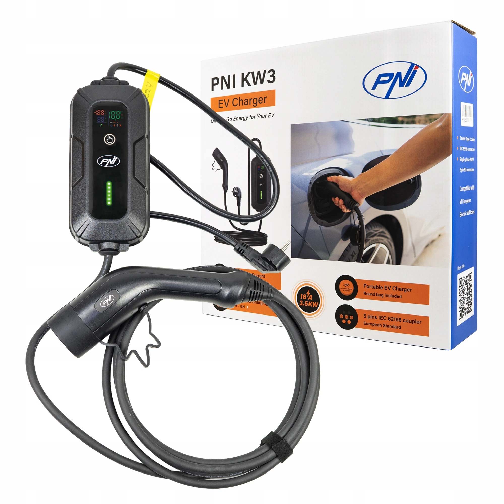 Prenosná nabíjačka Pni KW3 16A, 3,5 kW, pre elektromobily, 230 V, jednofázo