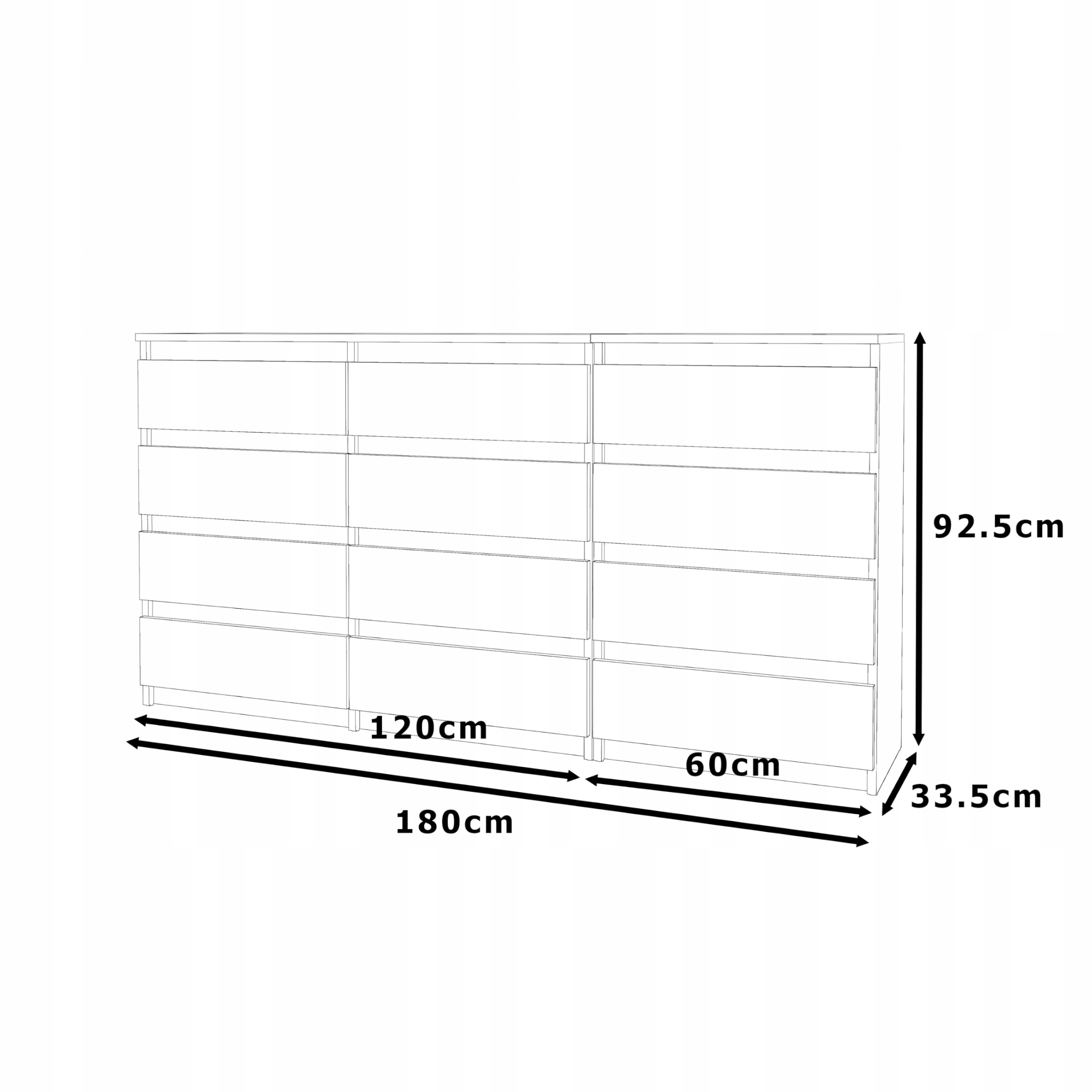 Duża Komoda z 12 Szufladami 180 CM Szara Dąb Wotan Szafka Rtv Nowoczesna Marka Stiv-Meble