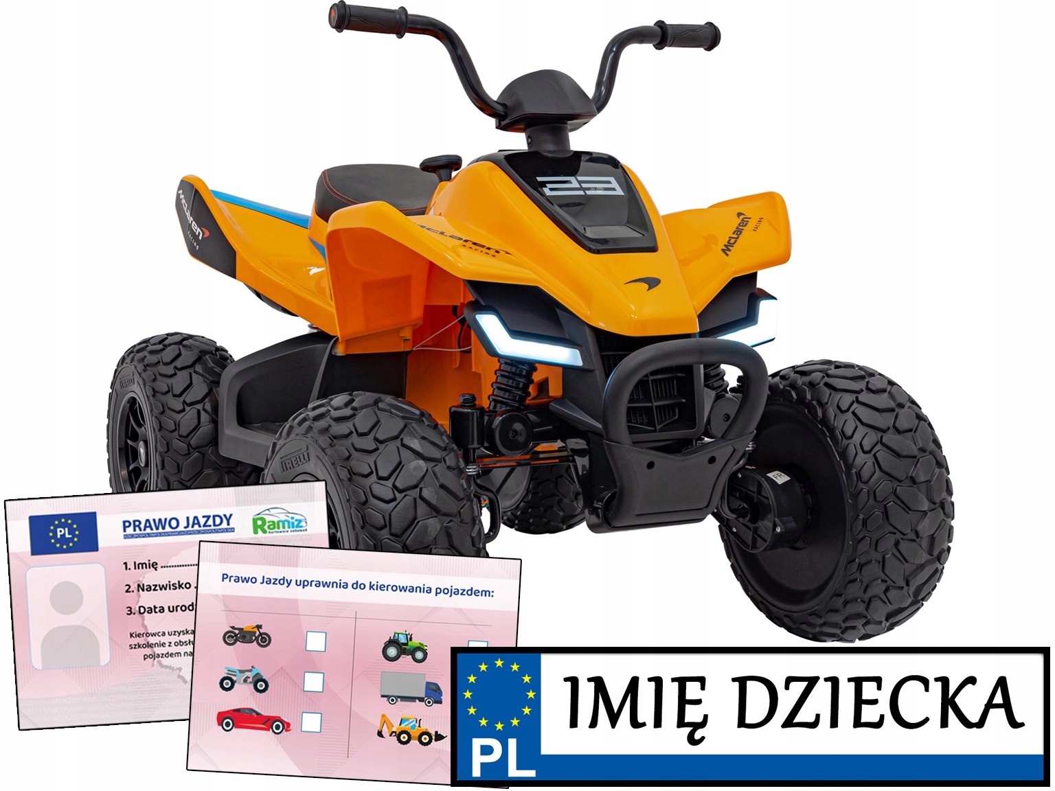Quad Dla Dzieci na akumulator McLaren Racing MCL 35 rejestracja z imieniem