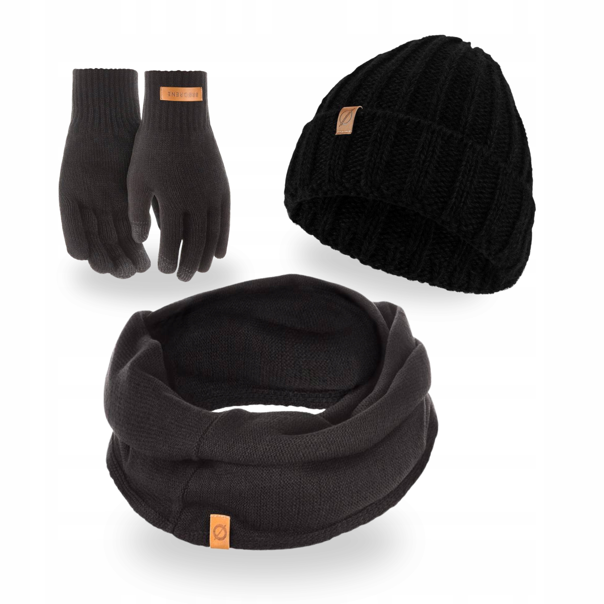 Sada 3v1 Pánská zimní Čepice Nákrčník Obalovaná rukavice Brodrene Černá