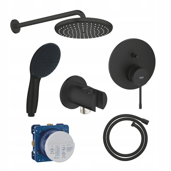 Čierny podomietkový sprchový set Grohe Essence 250 black s dažďovými tryskami