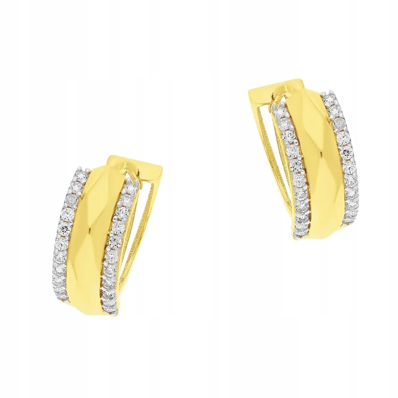 Zlaté náušnice 585 pro ženy, vlnité destičky s kubickou zirkonií, dárek 2,41 g