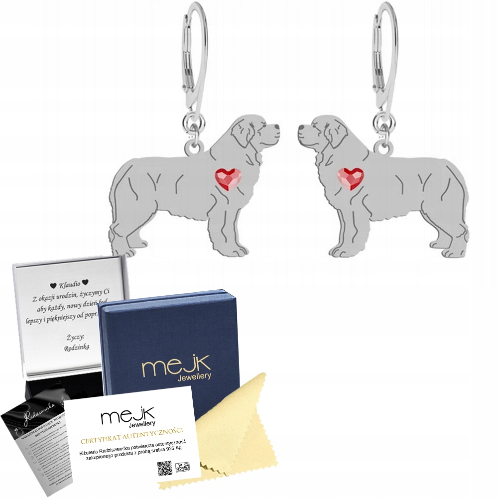 Stříbrné Náušnice s pejskem Novofundland 925 Šperky k narozeninám Gravírování