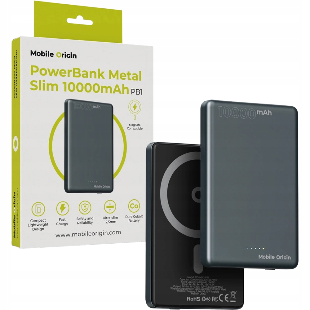 Indukční powerbanka pro MagSafe, Mobile Origin, Usb-c 20W Pd, Qi, 10 000 mAh