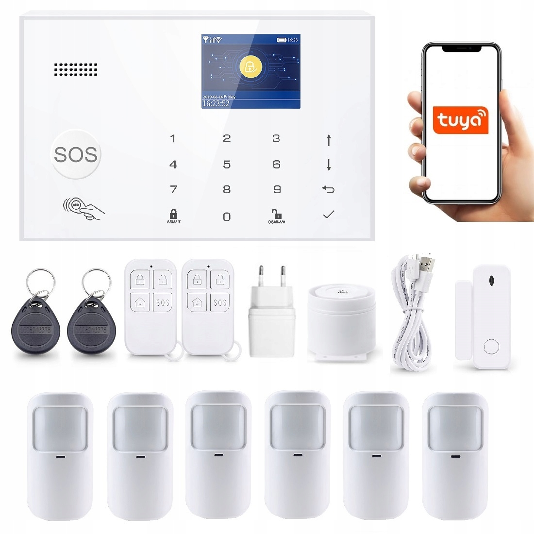 Bezdrôtový LCD Alarm 2.4" Gsm WiFi Tuya Smart V Poľštine 6xPIR