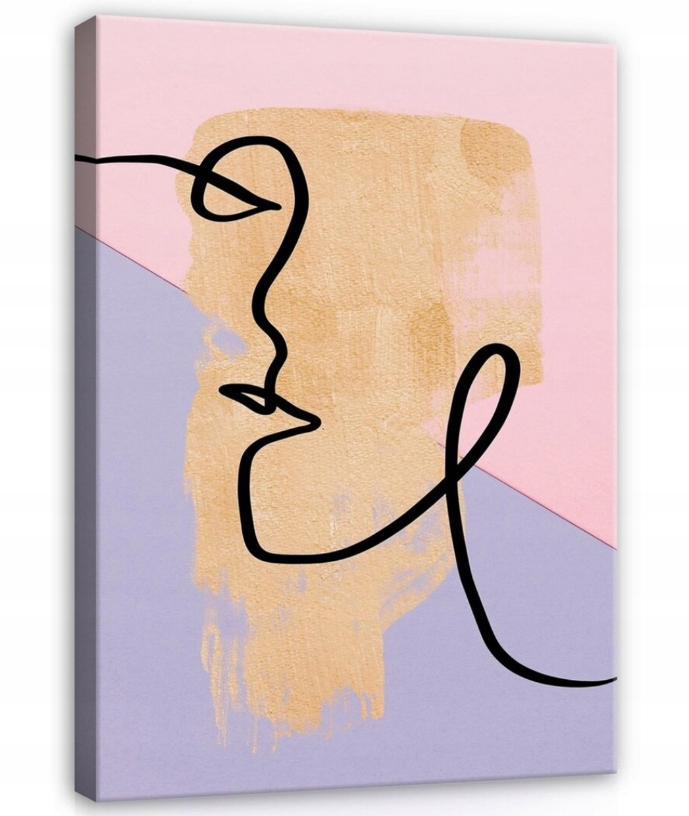 Obraz 75x100 Abstrakce tvář linie minimalismus pastelová zlatá textura