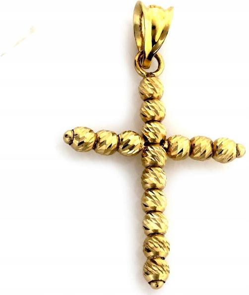 Zlatý kříž 585 kuličky křížek z kuliček křest jako dárek k svatému přijímání