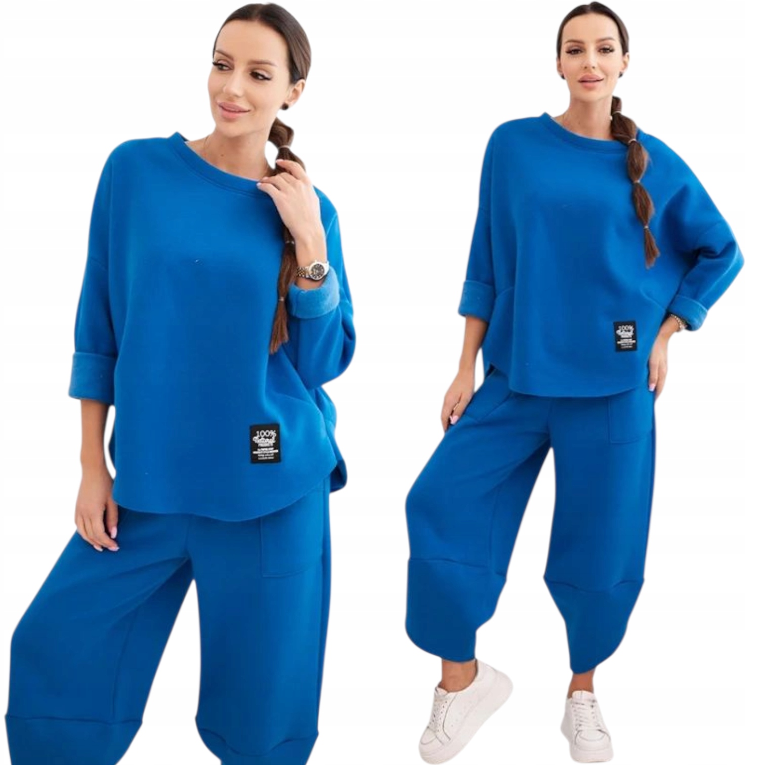 Dámská tepláková souprava z hrubšího materiálu s širokými nohavicemi oversize