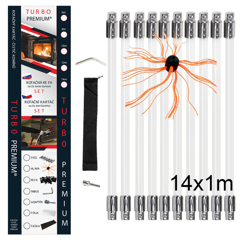 Rotačná kefa na čistenie komína Turbo Premium 14m set