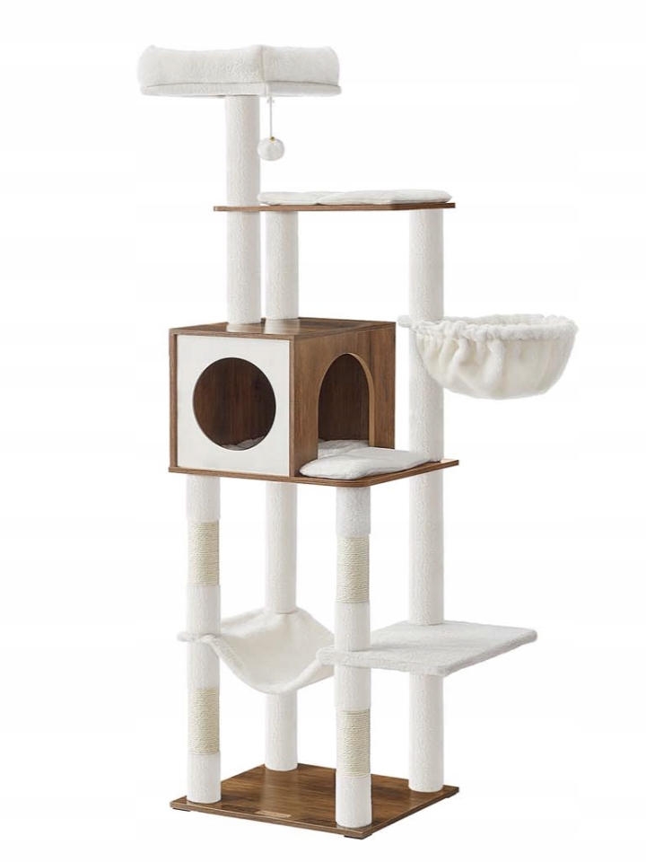Duże drzewko dla kota 165 cm z legowiskiem i huśtawką drapak Feandrea