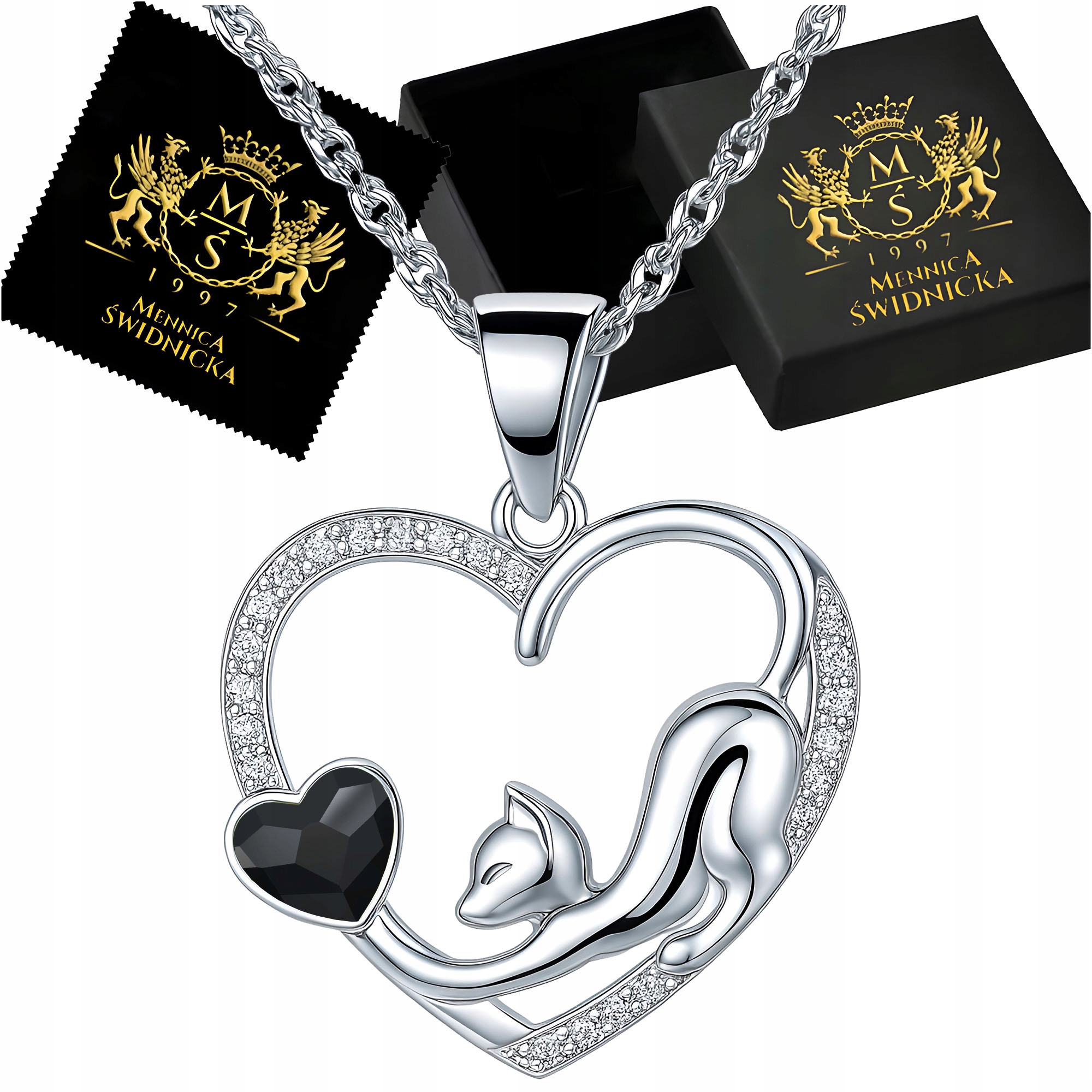 Náhrdelník ze stříbra 925 Kočička Srdíčko Dámský Přívěsek Ideální jako Dárek