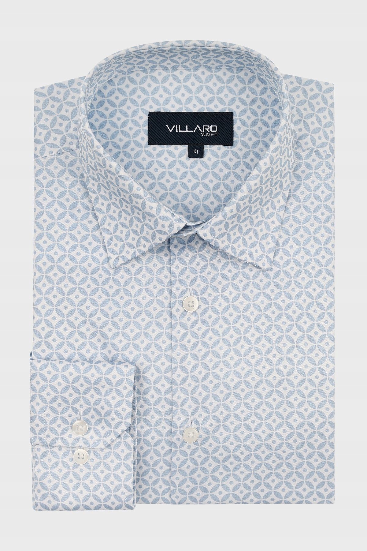 Modrá pánská košile s geometrickým vzorem 43-176/182 Slim Fit