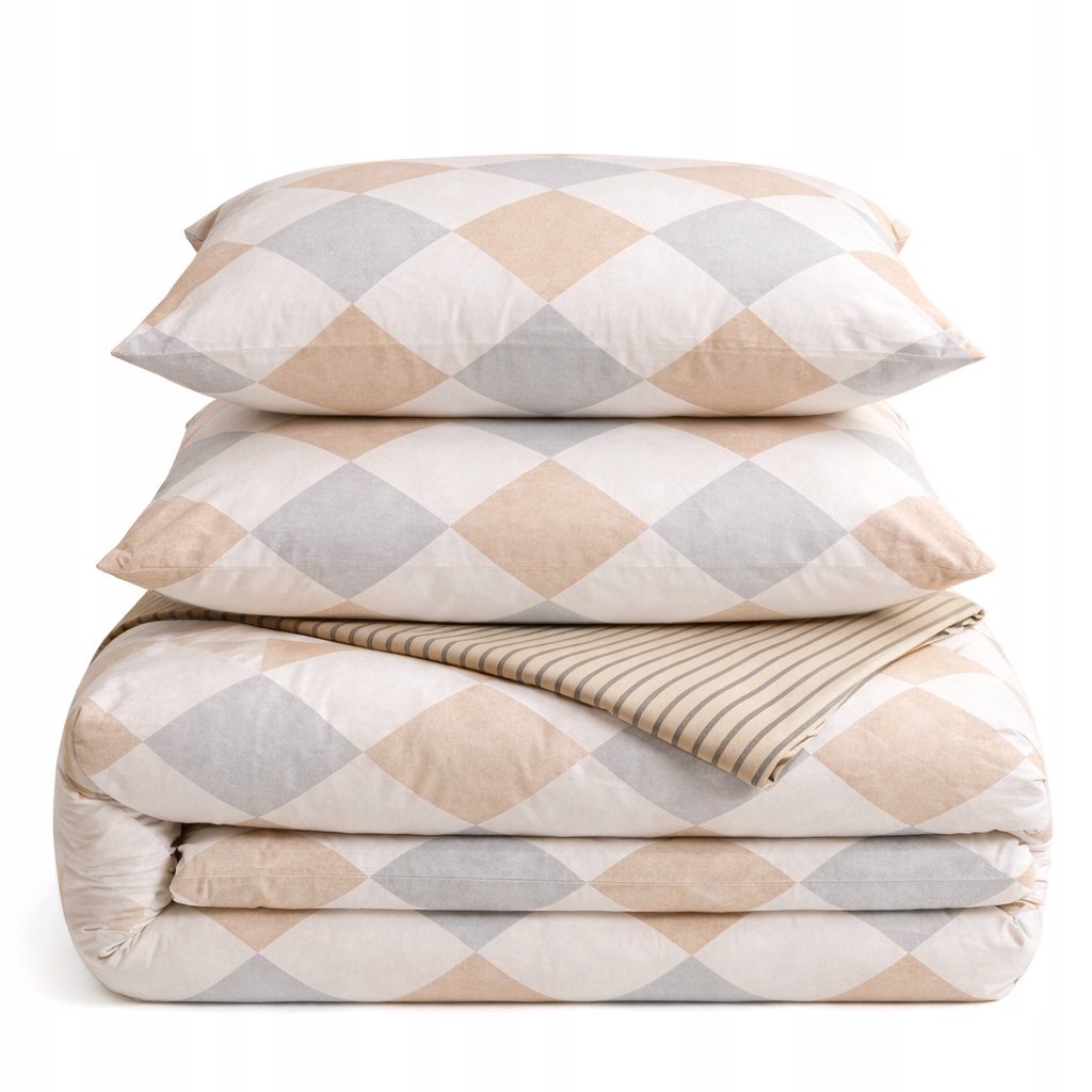 Pościel bawełniana 160x200 poszewki naturalna bawełna w romby beżowa