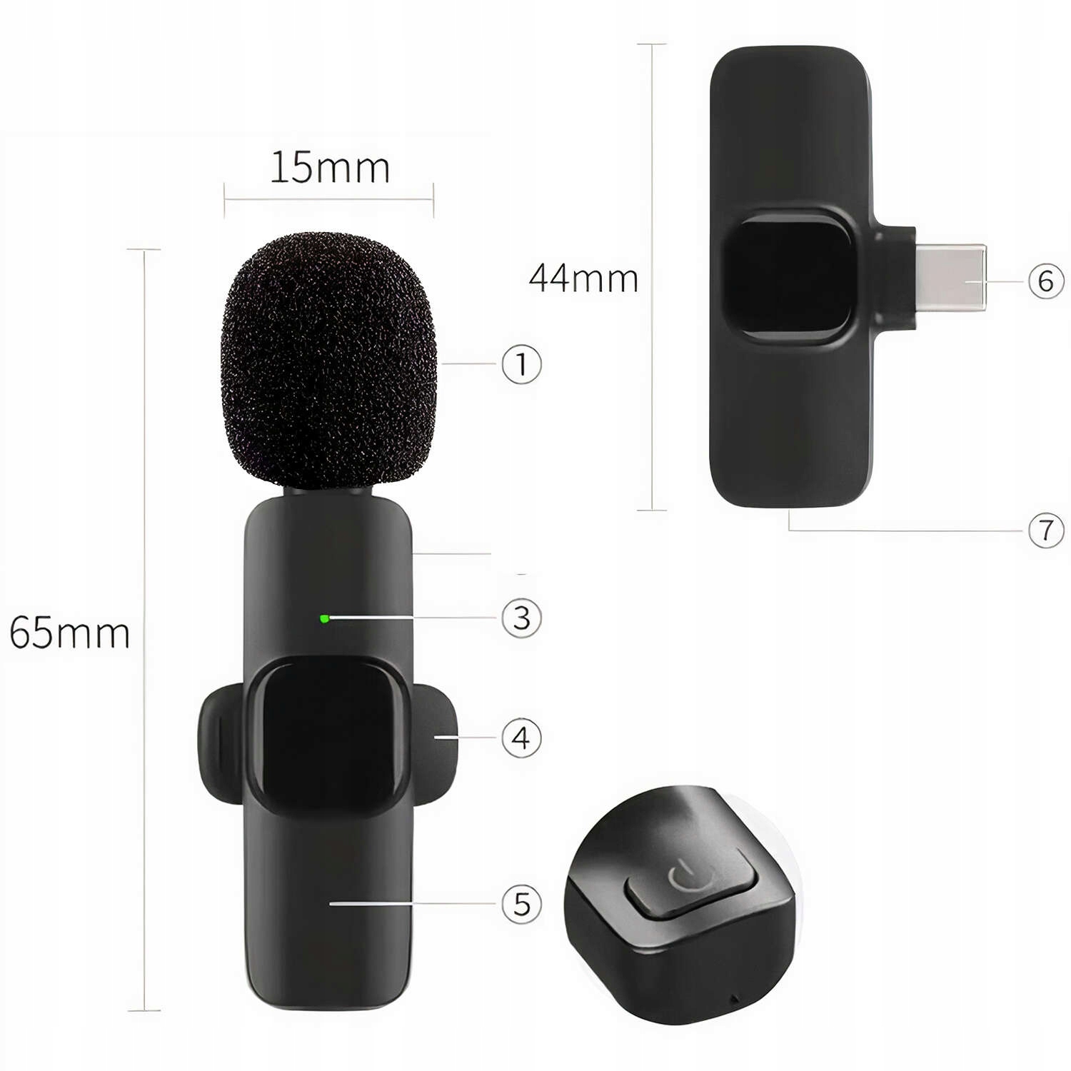 MIKROFON KRAWATOWY BEZPRZEWODOWY ZESTAW 2 MIKROFONÓW TYP C DO IPHONE 15/PRO EAN (GTIN) 5905601815150