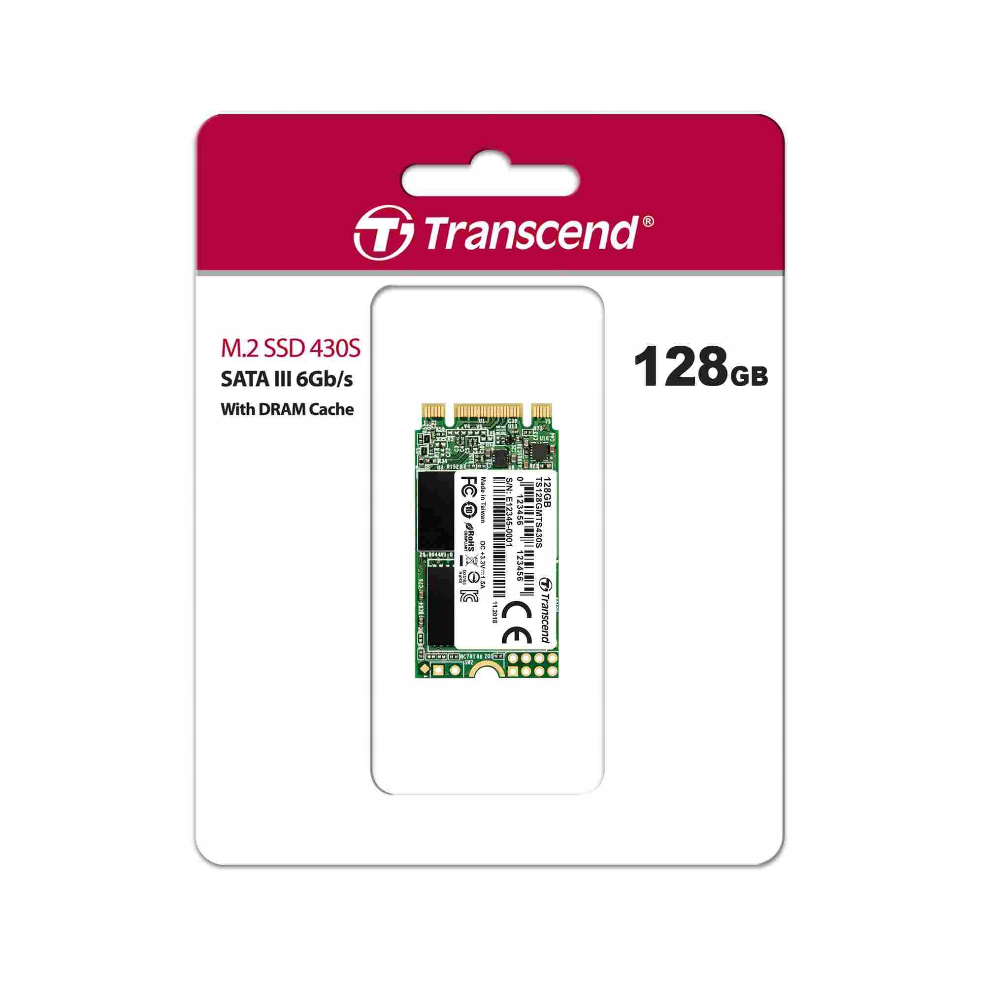 Transcend 128 Gb M.2 2242 MTS430S Tlc Sata 3 III B+m Key Dysk Ssd