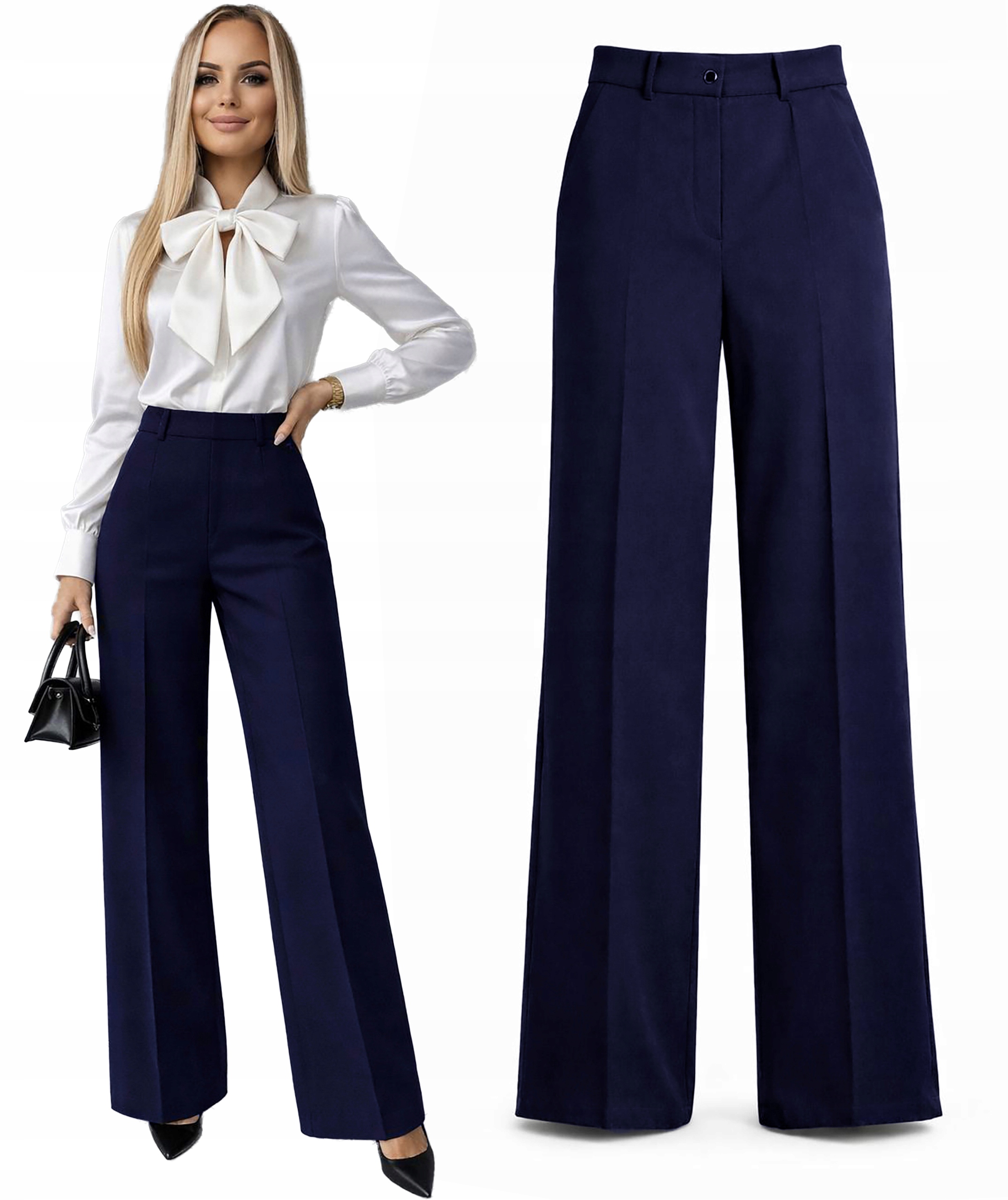 Spodnie damskie szerokie nogawki kant wysoki stan S Eliza