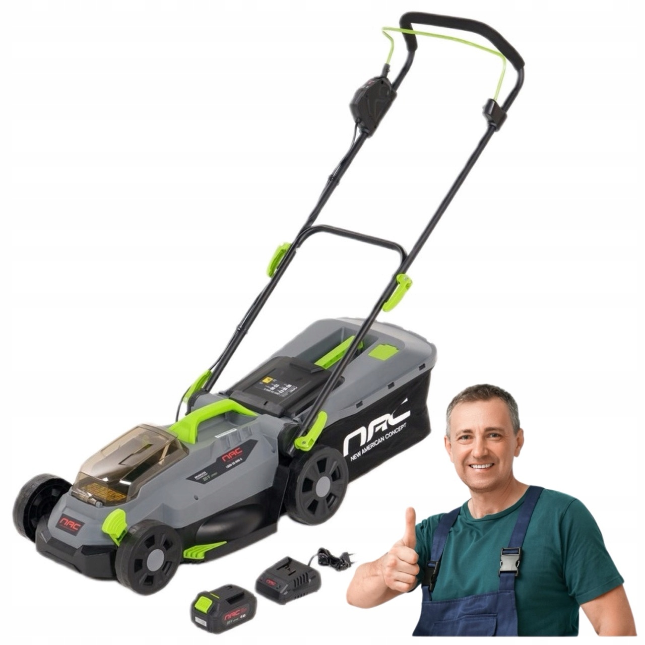 Akumulátorová Kosačka Nac 20V 33CM 32L Mletie Akumulátor 4AH Nabíjačka