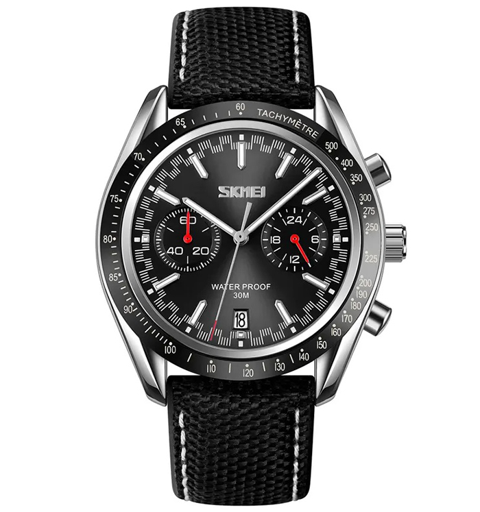 Pánské hodinky Skmei kožený řemínek chronograf