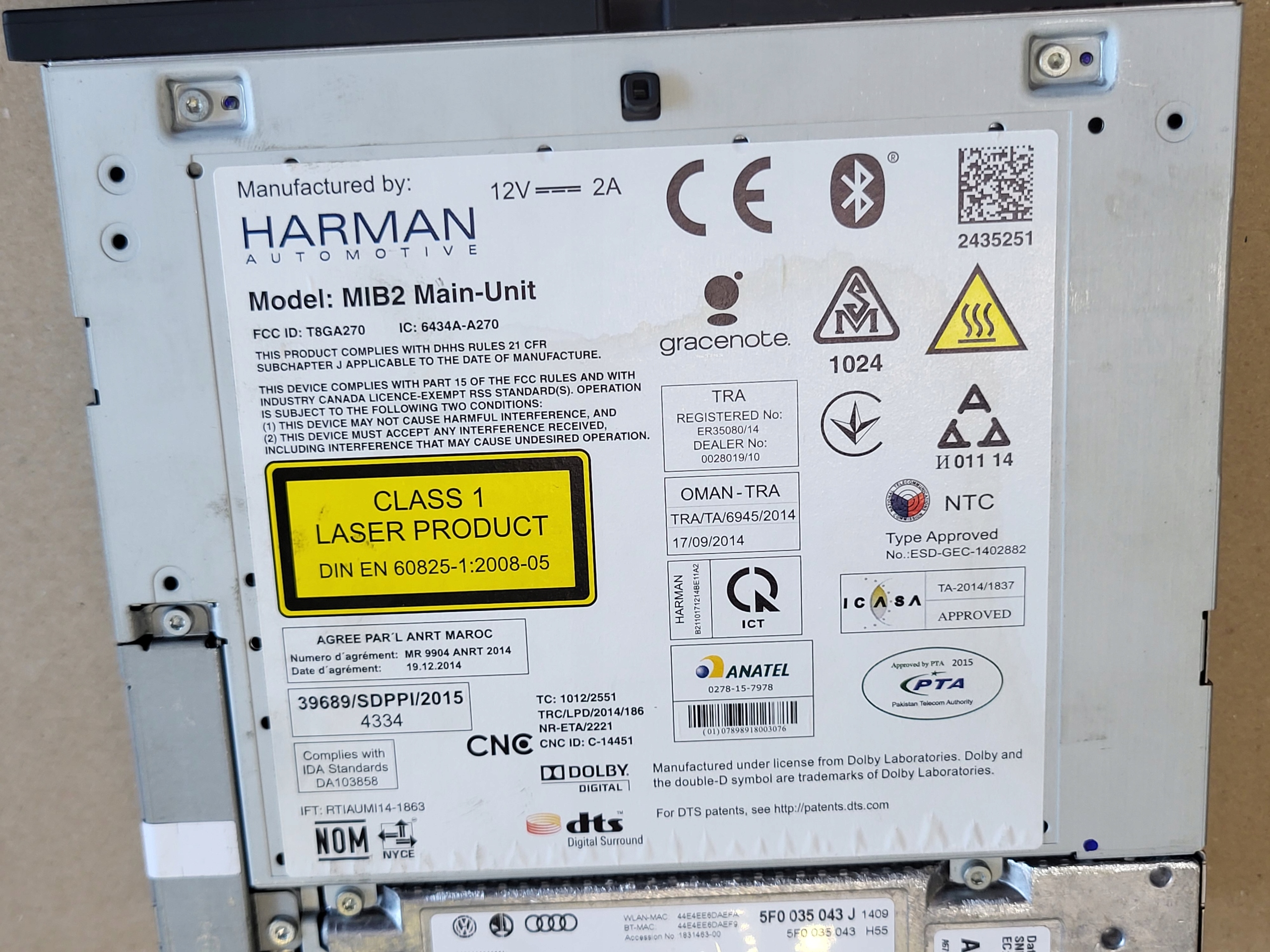 navigazione MMI MIB2 MAIN-UNIT SEAT EASYCONNECT ATECA OE EUROPA 5F0035043J
