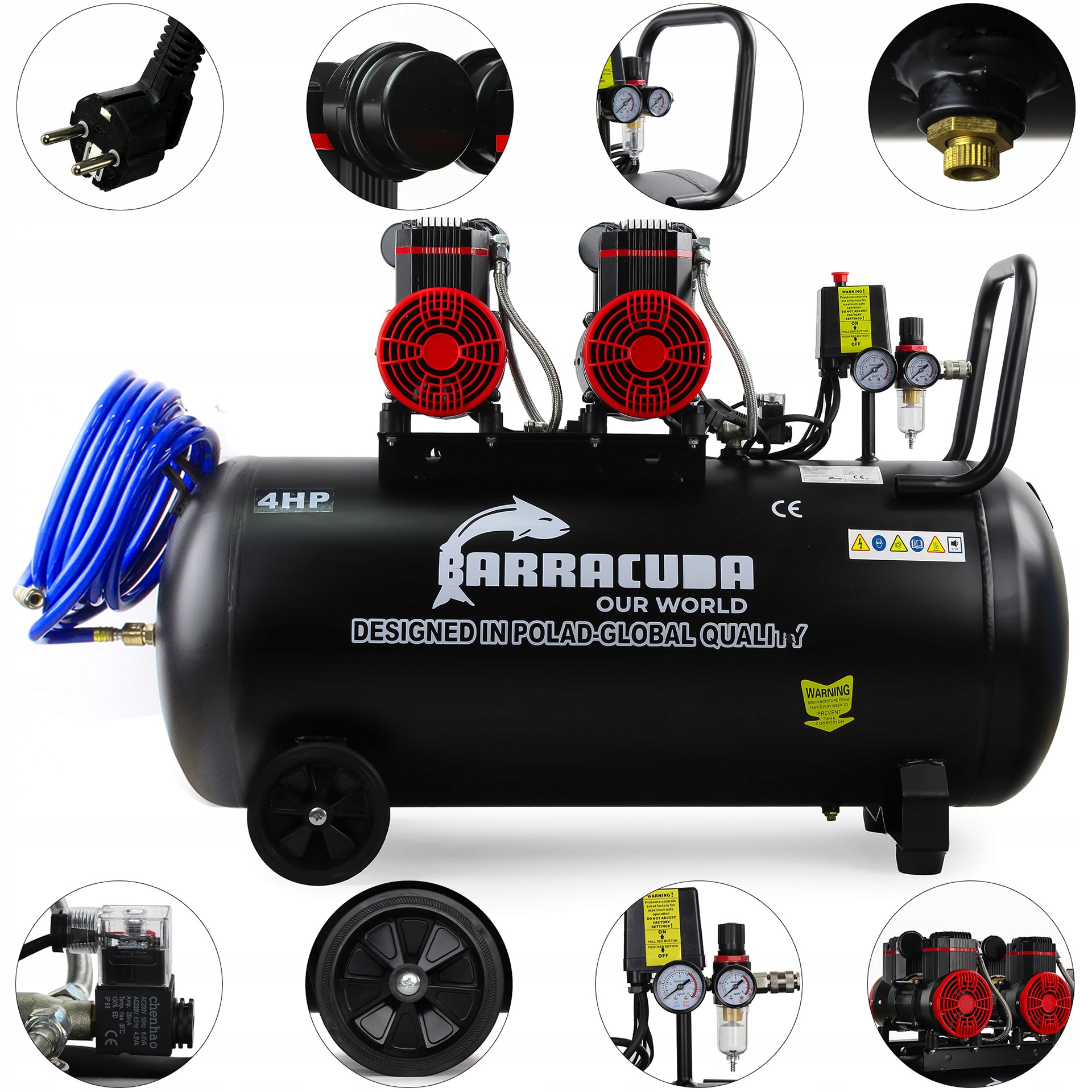 Kompresor BEZOLEJOWY sprężarka 10 BAR 100L 3kW 230V 640l/min CICHA PRACA EAN (GTIN) 5906076905490