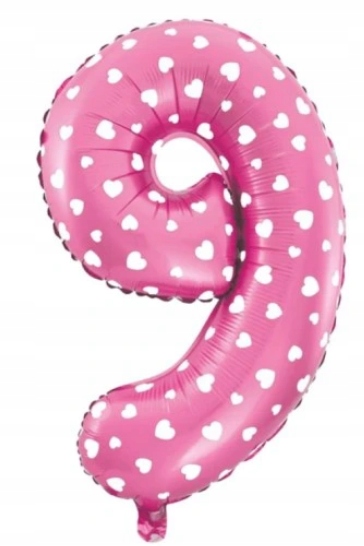 

Balon foliowy cyfra 9 różowa w serca 40cm urodziny