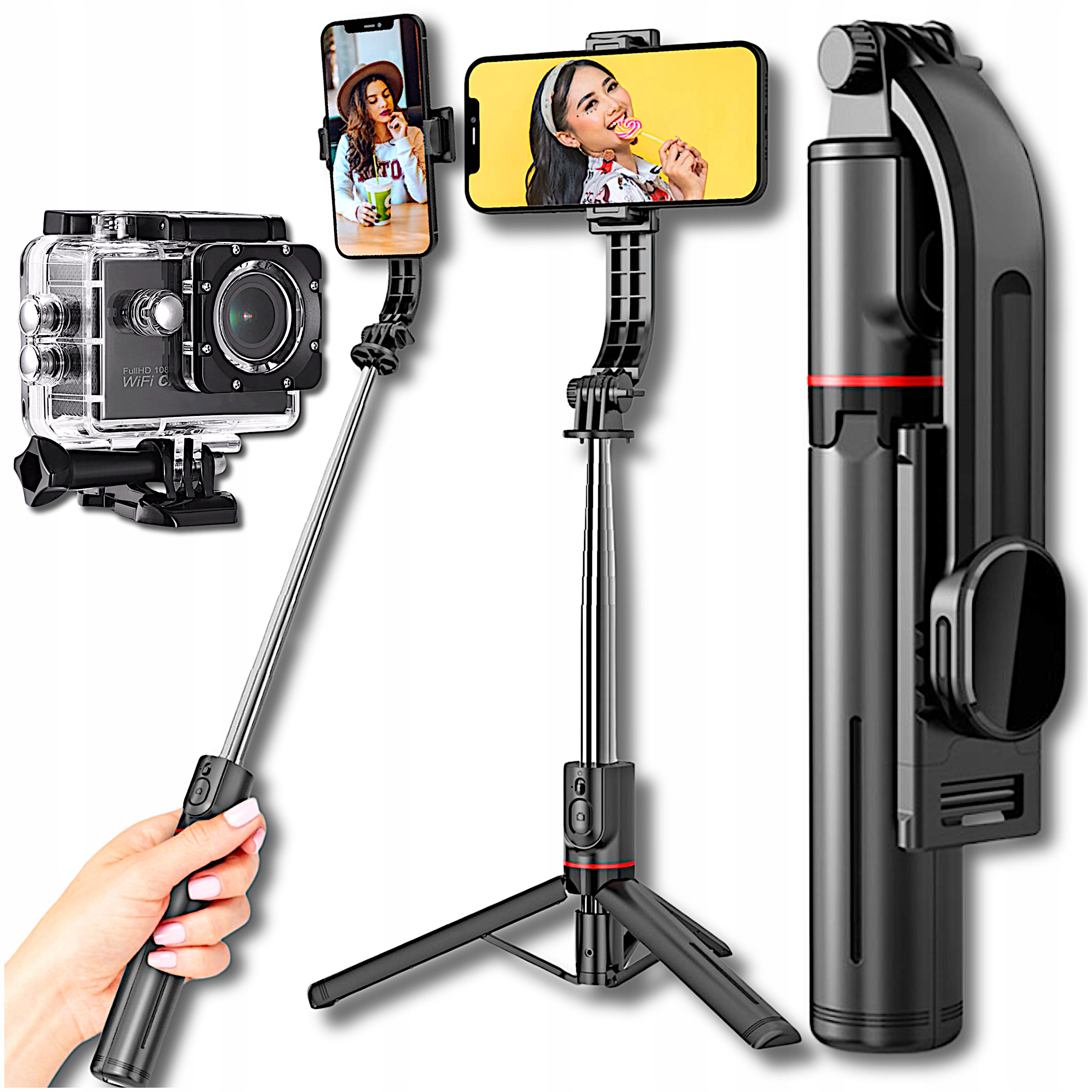 Selfie Stick Statyw Do Telefonu Tripod Z Pilotem Kijek Statyw Bluetooth Bt