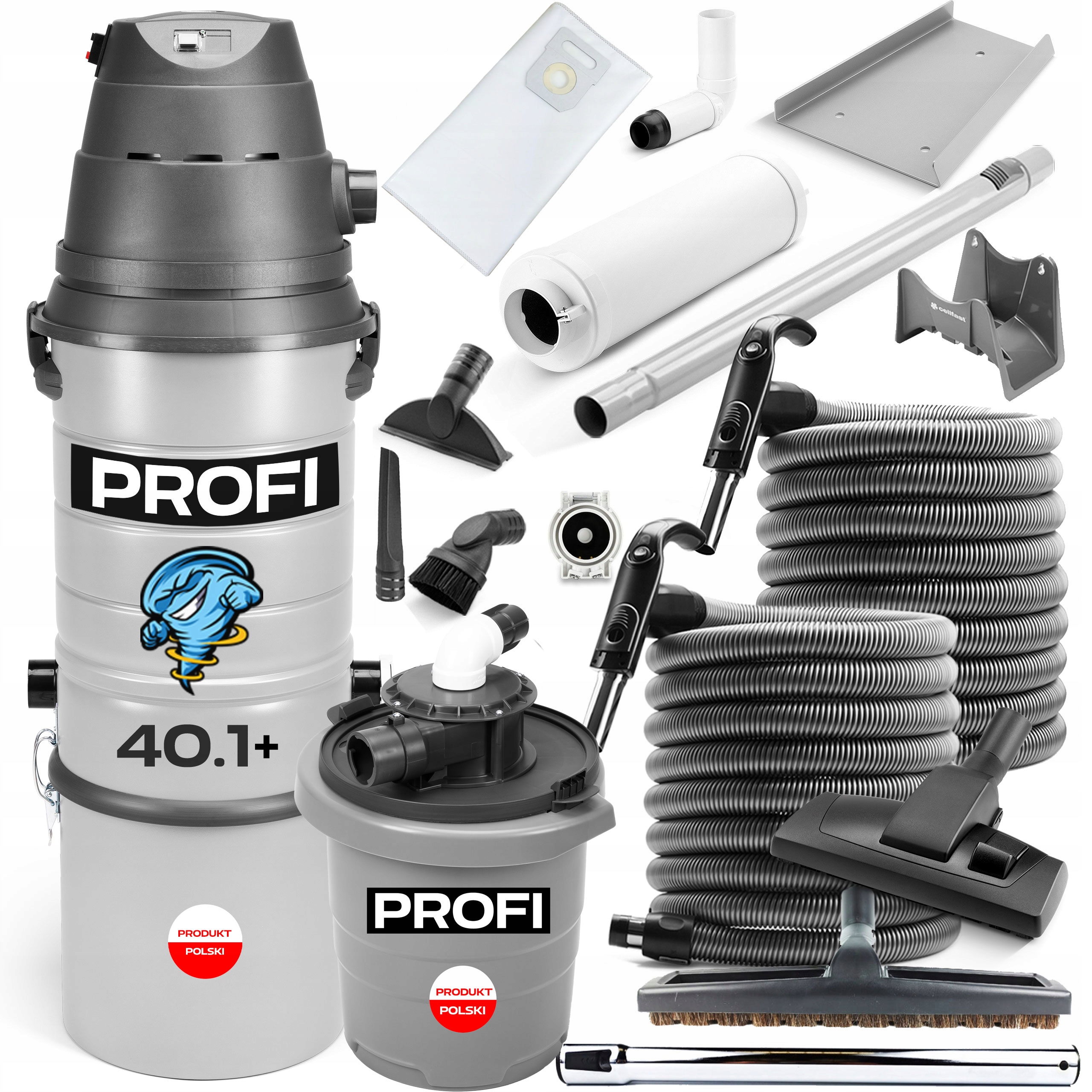 Odkurzacz Centralny Profi 40.1 Pro Plus 1870W 2X Zestaw 9M Separator Cyklon