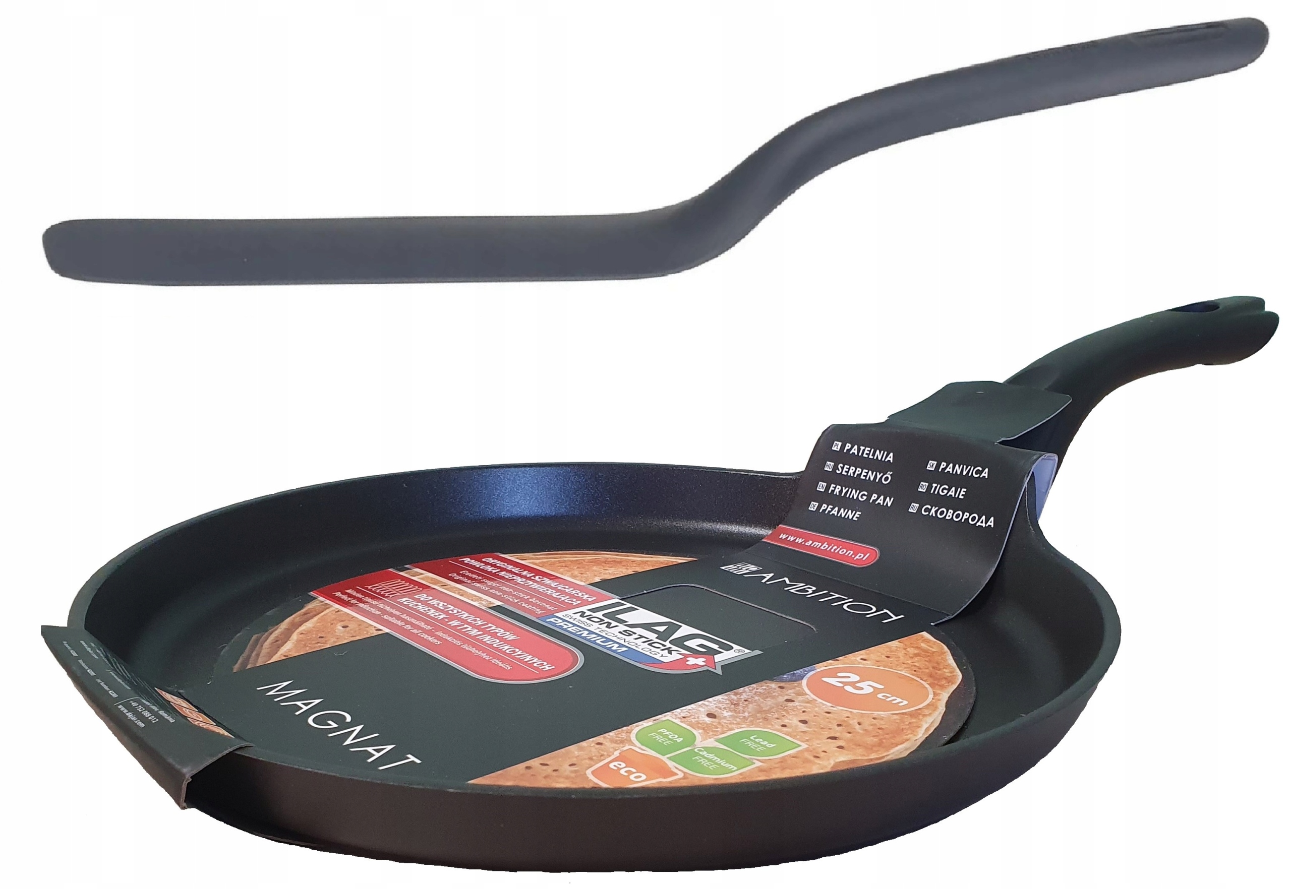 AMBITION PATELNIA DO SMAŻENIA NALEŚNIKÓW PLACKÓW MAGNAT INDUKCJA + ŁOPATKA
