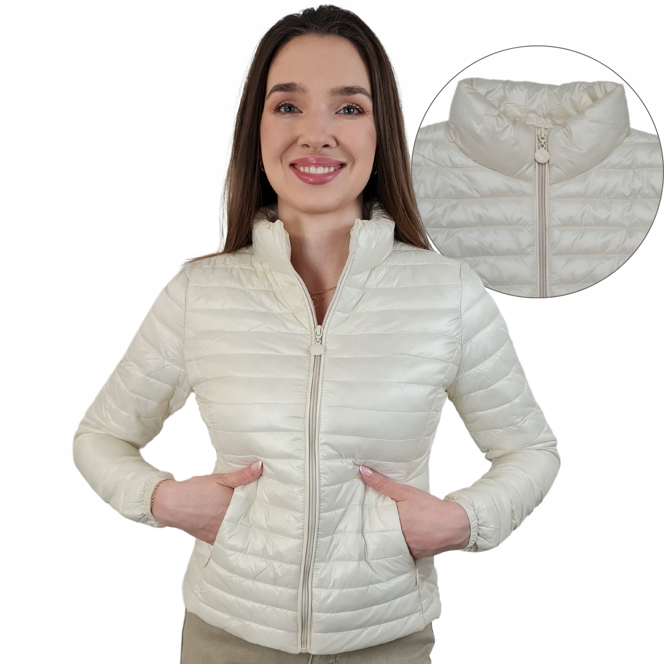 Kurtka Pikowana Damska Klasyczna Modna na jesień BIAŁA, rozmiary S-XXL