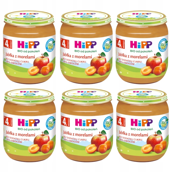 HiPP BIO Jabłka z morelami po 4 miesiącu 6x125g