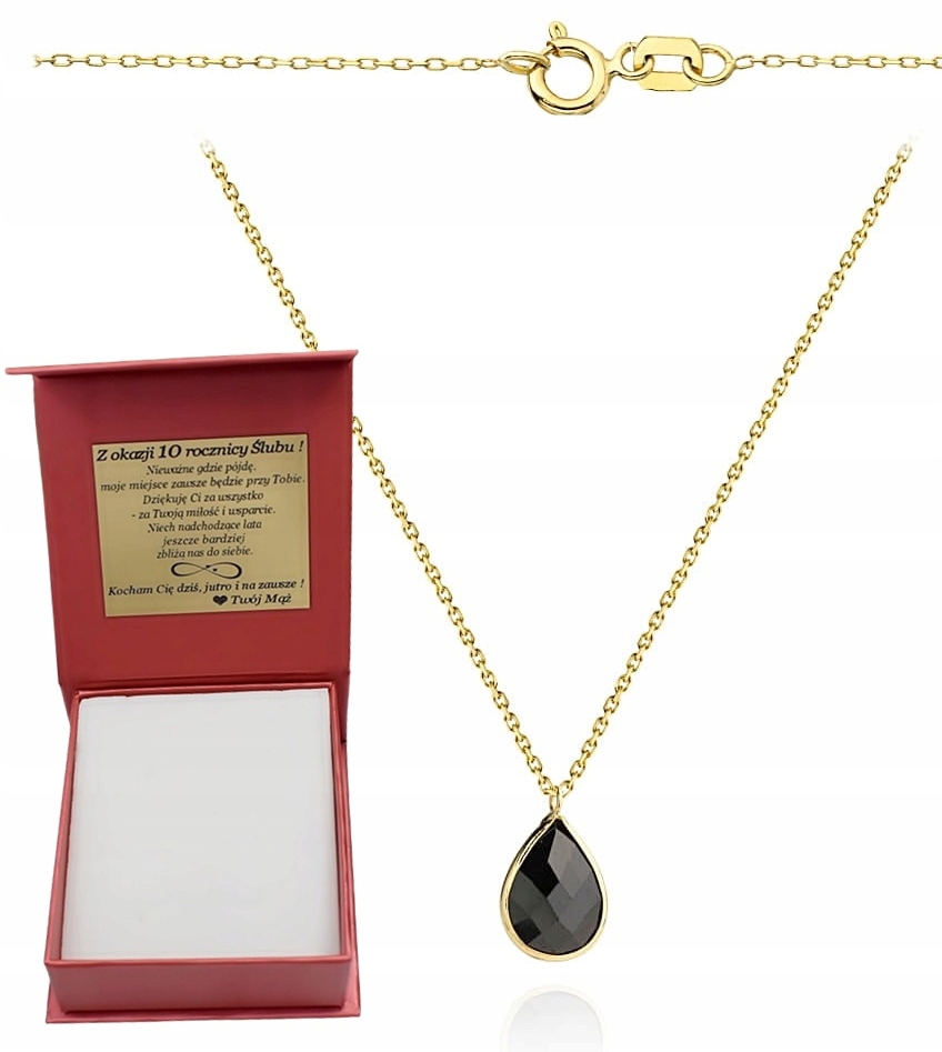 Naszyjnik złoty z czarną łezką w złotej oprawie pr 585 14 karat