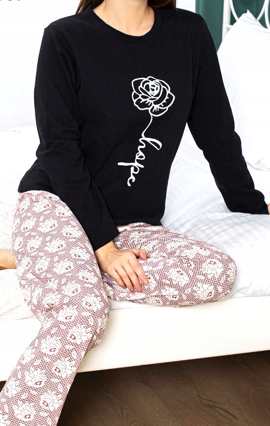 PIŻAMA DAMSKA BAWEŁNIANA OCIEPLANA WYGODNA DŁUGI RĘKAW ŁADNY WZÓR RÓŻA S Marka Inna marka