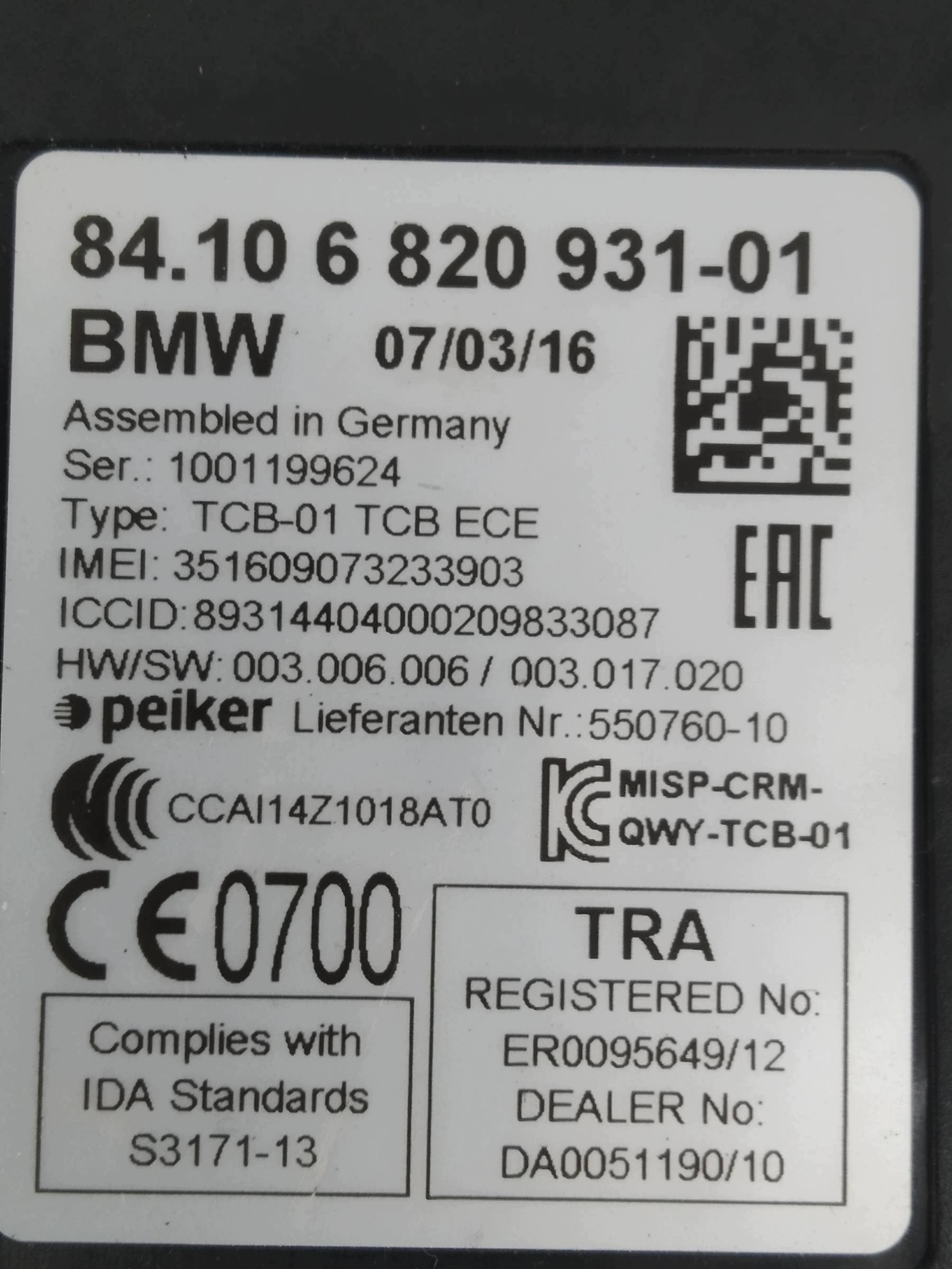 module TELEMATIC 6820931 Bmw Seria 5 VI (2010- ) F07/10/11