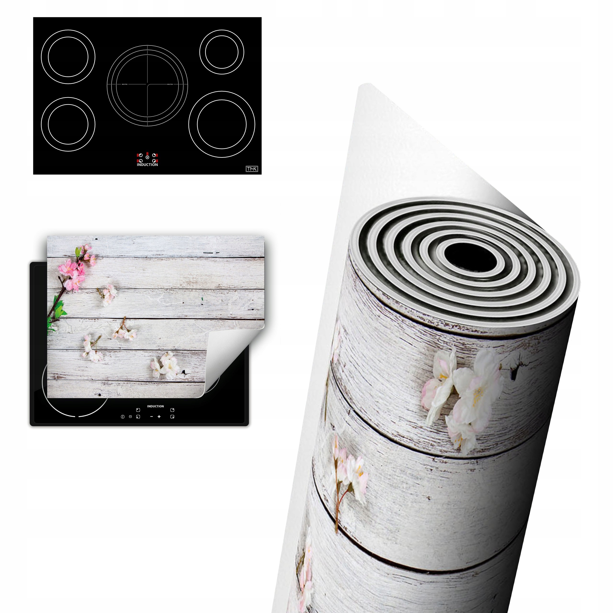 Vinylová Ochrana Na Indukci Desek 80x52 Květiny dřevo