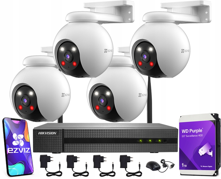 WiFi monitorovací sada 4 kamery Ezviz 3Mpx rekordér Hikvision Disk 1TB