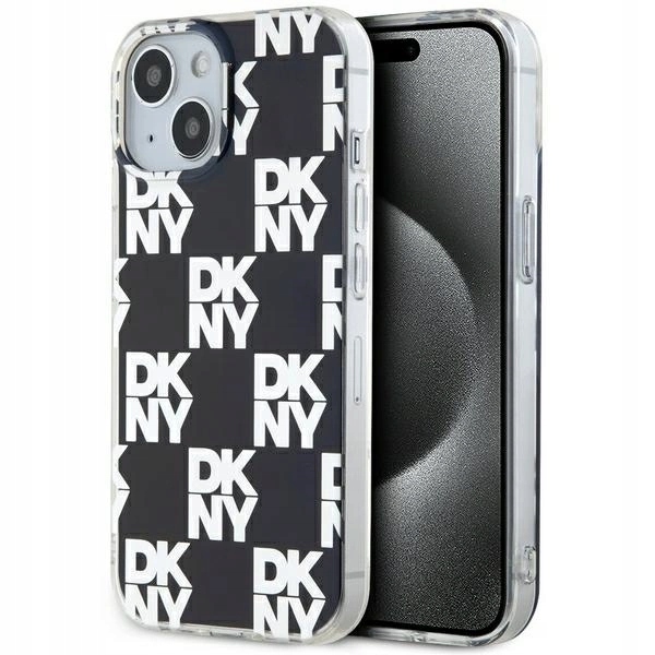 Pouzdro Dkny IML s kostkovaným mono vzorem pro iPhone 15/14/13 – černé