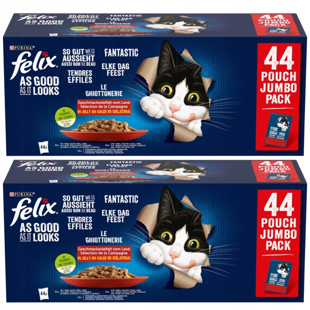 Felix Krmivo pro kočky sáčky hovězí maso kuřecí kachna jehněčí 44x85g x2
