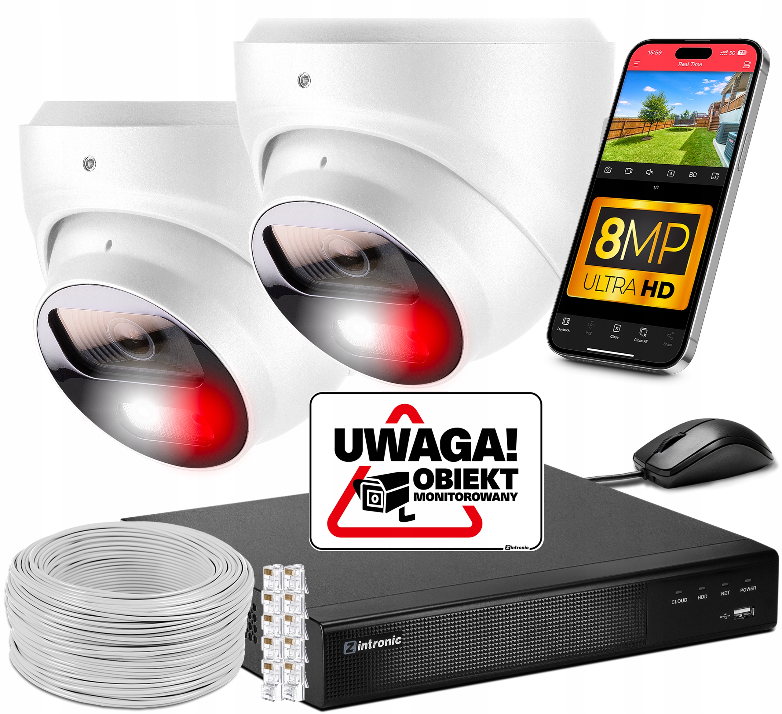 Sada pro Monitorování 2 kamer Poe 4K Ultra Hd 8Mpx Detekce Zvuku Bez Disku