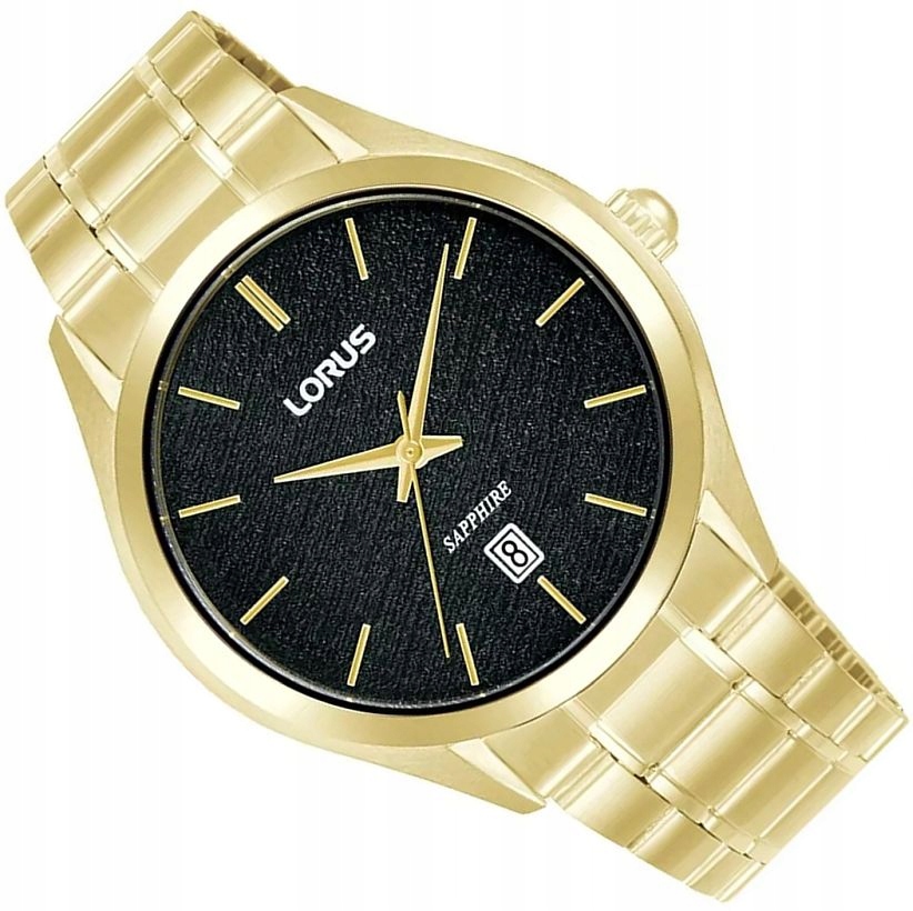 Pánské Hodinky Lorus RH970RX9 Černo-zlaté Módní S Datem Safírové Ocelové Ø40 mm