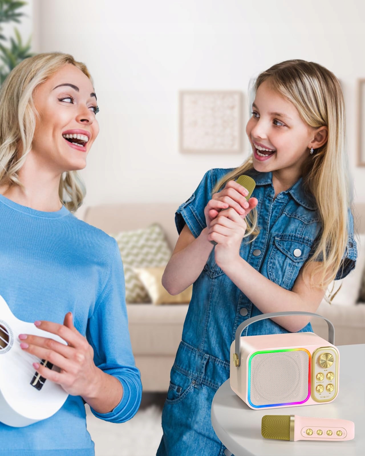 BESCOST Karaoke Zestaw LED Bluetooth Dla Dzieci i Dorosłych Na Imprezy — miniatura 7