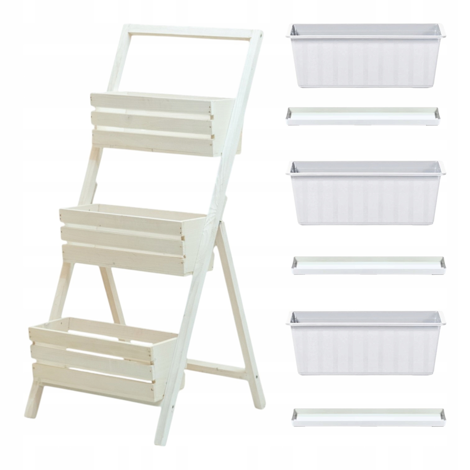 Držák Na Květináč dřevěný rozkládací stojan na květiny 3 květináče podstavec bílý