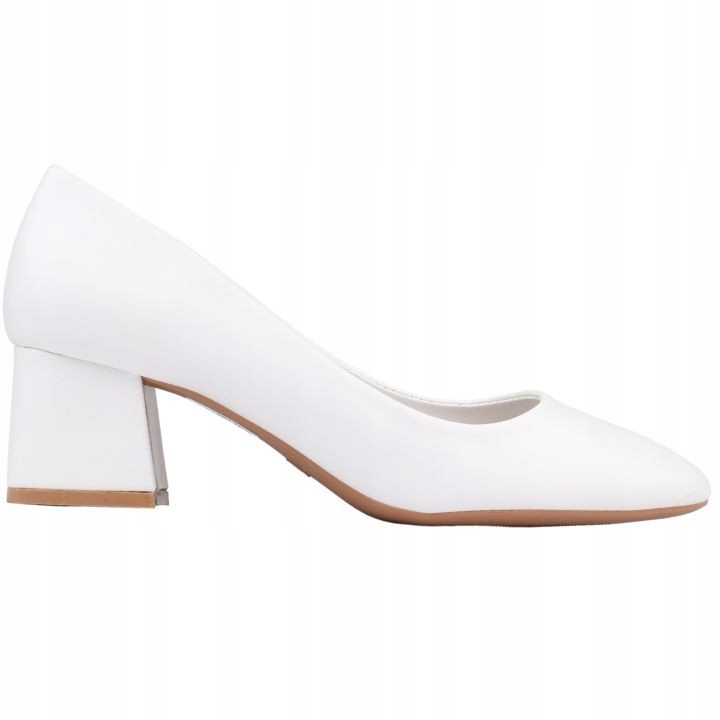 Czółenka Damskie Na Słupku Buty Wsuwane Białe