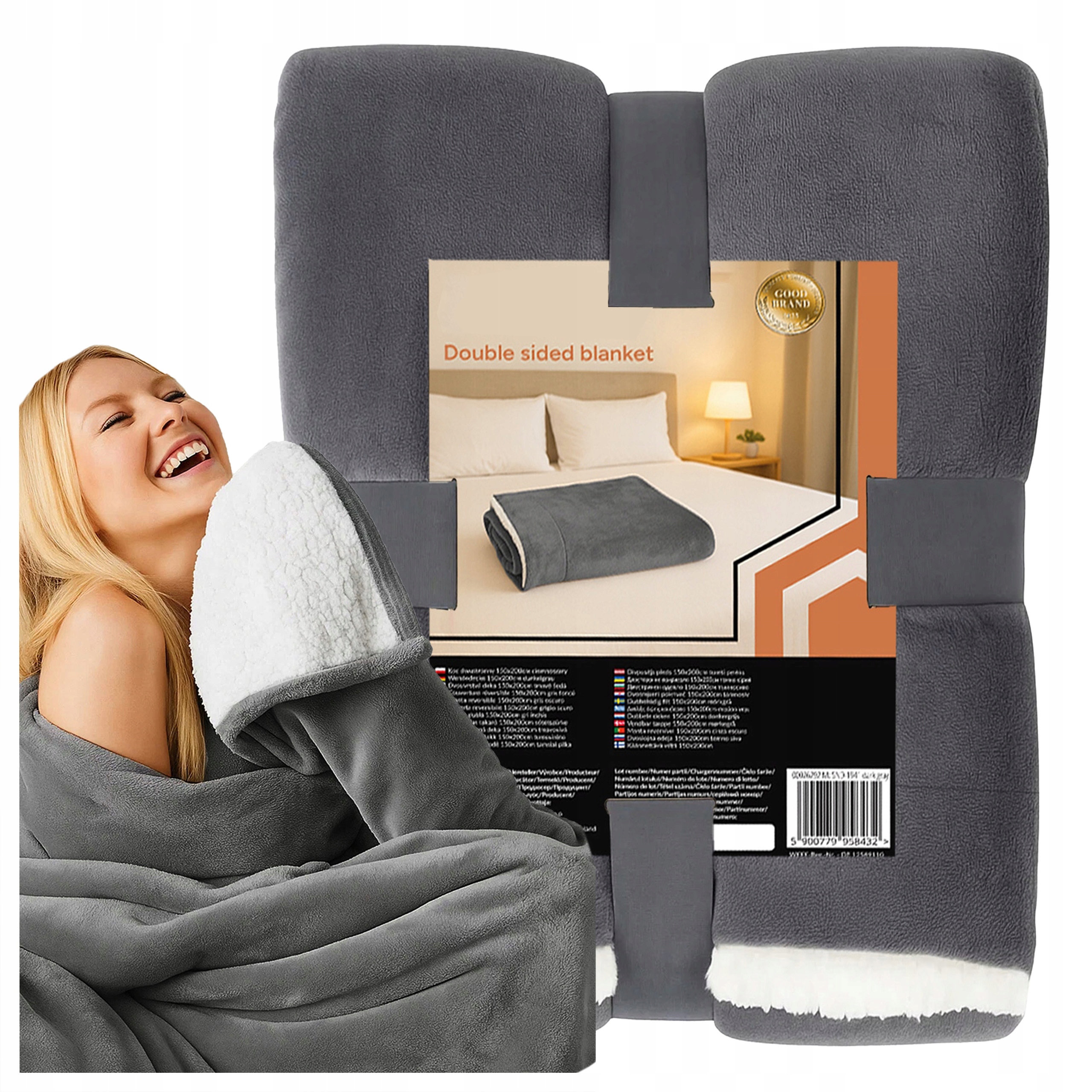 Oboustranná Deka Tlustá Teplá Šedá Přehoz Na Postel Beránek Pled 150x200CM