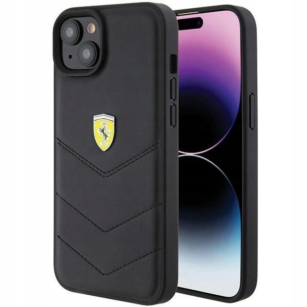 Pouzdro Ferrari Quilted Metal Logo pro iPhone 15 Plus černé