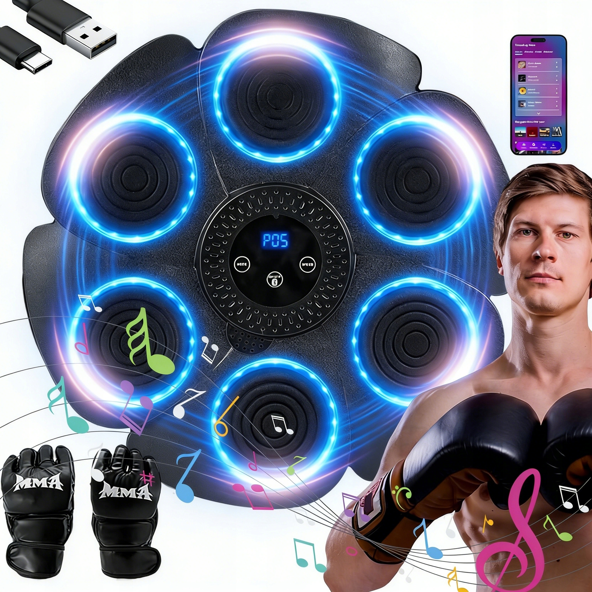 Maszyna Bokserska Bluetooth 9 Trybów 18 Prędkości Licznik Ścienna Trening